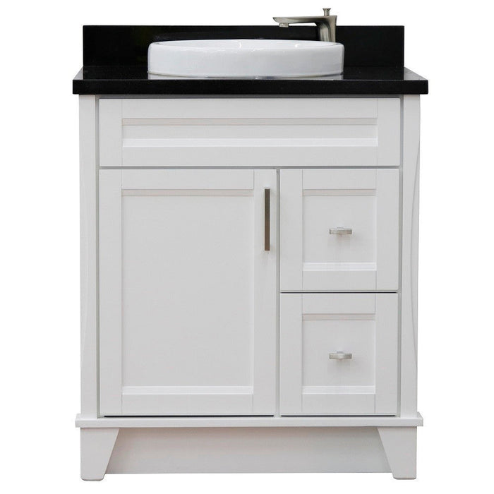 Bellaterra Home Terni 31" 1-Door 2-Drawer White Freestanding Vanity Set With Ceramic Vessel Sink and Black Galaxy Granite Top