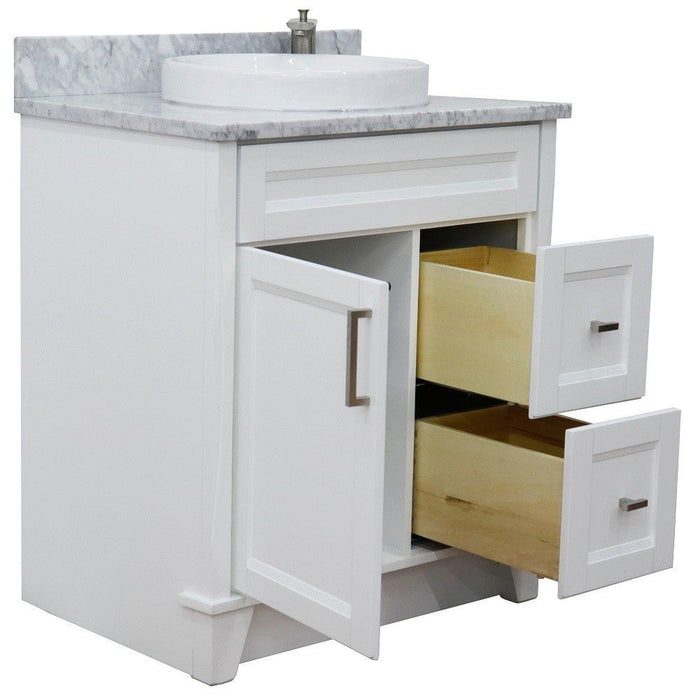 Bellaterra Home Terni 31" 1-Door 2-Drawer White Freestanding Vanity Set With Ceramic Vessel Sink and White Carrara Marble Top