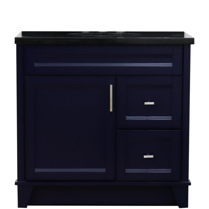 Bellaterra Home Terni 37" 1-Door 2-Drawer Blue Freestanding Vanity Set With Ceramic Center Undermount Oval Sink and Black Galaxy Granite Top, and Left Door Base