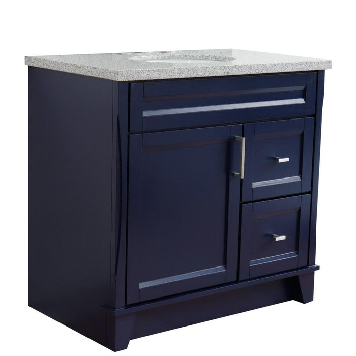 Bellaterra Home Terni 37" 1-Door 2-Drawer Blue Freestanding Vanity Set With Ceramic Center Undermount Oval Sink and Gray Granite Top, and Left Door Base