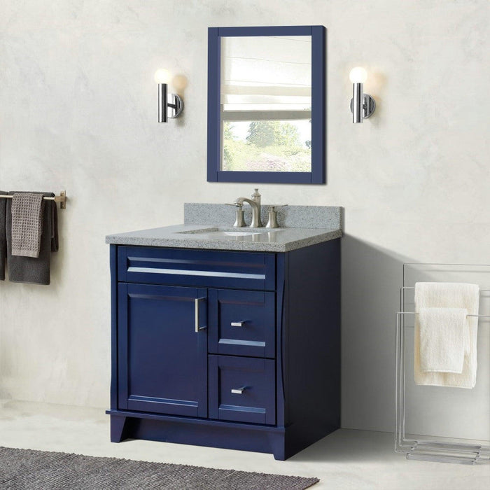 Bellaterra Home Terni 37" 1-Door 2-Drawer Blue Freestanding Vanity Set With Ceramic Center Undermount Rectangular Sink and Gray Granite Top, and Left Door Base