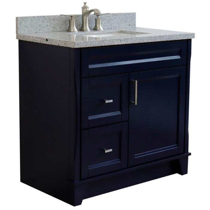 Bellaterra Home Terni 37" 1-Door 2-Drawer Blue Freestanding Vanity Set With Ceramic Center Undermount Rectangular Sink and Gray Granite Top, and Right Door Base