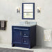 Bellaterra Home Terni 37" 1-Door 2-Drawer Blue Freestanding Vanity Set With Ceramic Center Undermount Rectangular Sink and White Carrara Marble Top, and Left Door Base