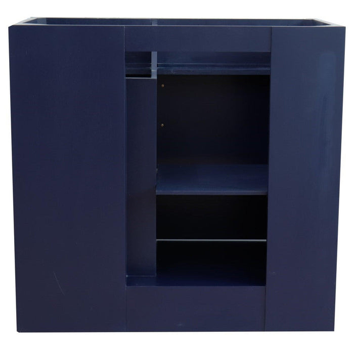 Bellaterra Home Terni 37" 1-Door 2-Drawer Blue Freestanding Vanity Set With Ceramic Center Vessel Sink and Black Galaxy Granite Top, and Left Door Base