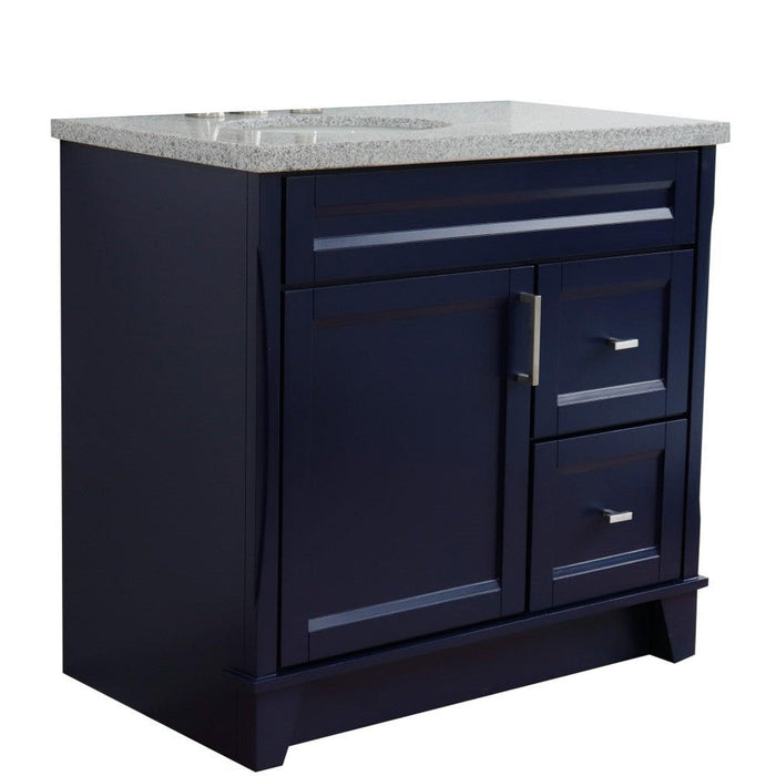 Bellaterra Home Terni 37" 1-Door 2-Drawer Blue Freestanding Vanity Set With Ceramic Left Offset Undermount Oval Sink and Gray Granite Top, and Left Door Base