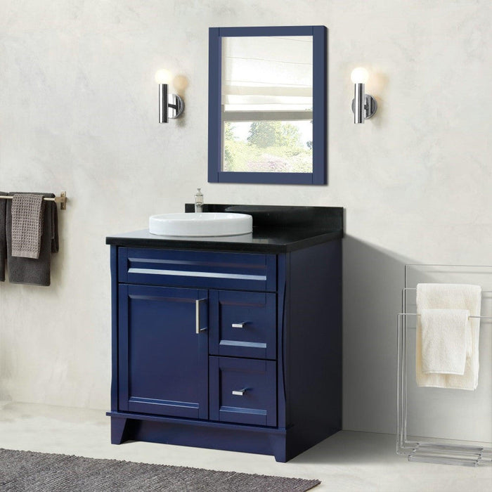 Bellaterra Home Terni 37" 1-Door 2-Drawer Blue Freestanding Vanity Set With Ceramic Left Offset Vessel Sink and Black Galaxy Granite Top, and Left Door Base
