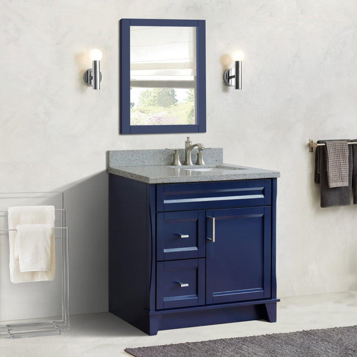 Bellaterra Home Terni 37" 1-Door 2-Drawer Blue Freestanding Vanity Set With Ceramic Right Offset Undermount Rectangular Sink and Gray Granite Top, and Right Door Base