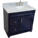 Bellaterra Home Terni 37" 1-Door 2-Drawer Blue Freestanding Vanity Set With Ceramic Right Offset Undermount Rectangular Sink and White Carrara Marble Top, and Right Door Base