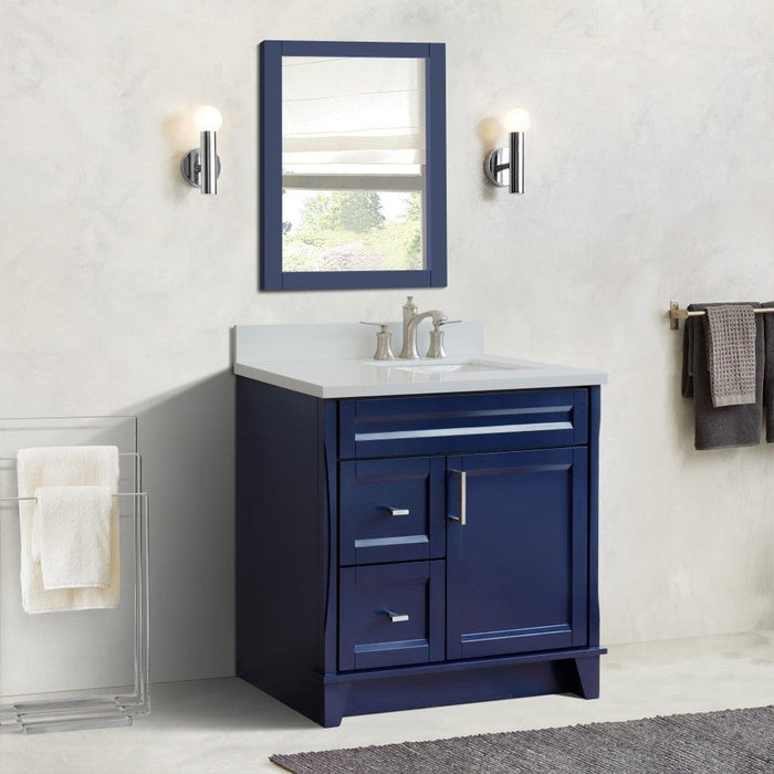 Bellaterra Home Terni 37" 1-Door 2-Drawer Blue Freestanding Vanity Set With Ceramic Right Offset Undermount Rectangular Sink and White Quartz Top, and Right Door Base