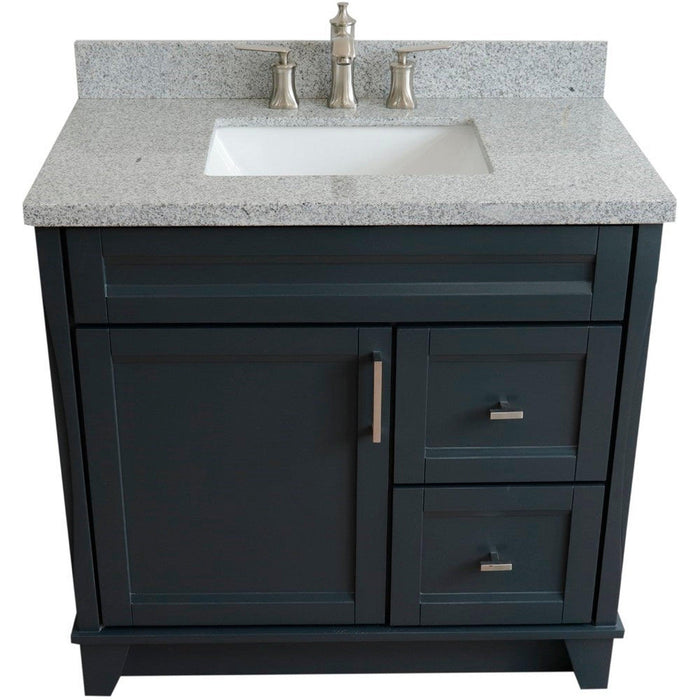 Bellaterra Home Terni 37" 1-Door 2-Drawer Dark Gray Freestanding Vanity Set With Ceramic Center Undermount Rectangular Sink and Gray Granite Top, and Left Door Base