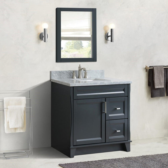 Bellaterra Home Terni 37" 1-Door 2-Drawer Dark Gray Freestanding Vanity Set With Ceramic Center Undermount Rectangular Sink and White Carrara Marble Top, and Left Door Base