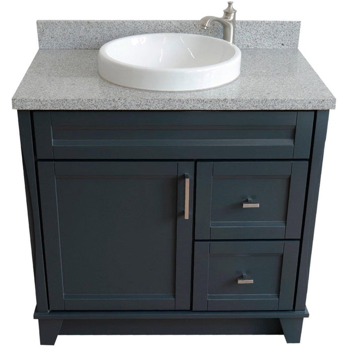 Bellaterra Home Terni 37" 1-Door 2-Drawer Dark Gray Freestanding Vanity Set With Ceramic Center Vessel Sink and Gray Granite Top, and Left Door Base