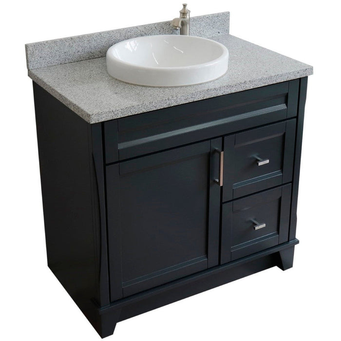 Bellaterra Home Terni 37" 1-Door 2-Drawer Dark Gray Freestanding Vanity Set With Ceramic Center Vessel Sink and Gray Granite Top, and Left Door Base