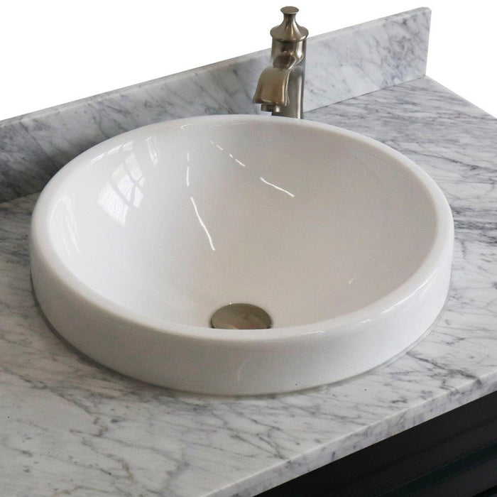 Bellaterra Home Terni 37" 1-Door 2-Drawer Dark Gray Freestanding Vanity Set With Ceramic Center Vessel Sink and White Carrara Marble Top, and Left Door Base