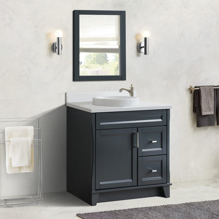 Bellaterra Home Terni 37" 1-Door 2-Drawer Dark Gray Freestanding Vanity Set With Ceramic Center Vessel Sink and White Quartz Top, and Left Door Base