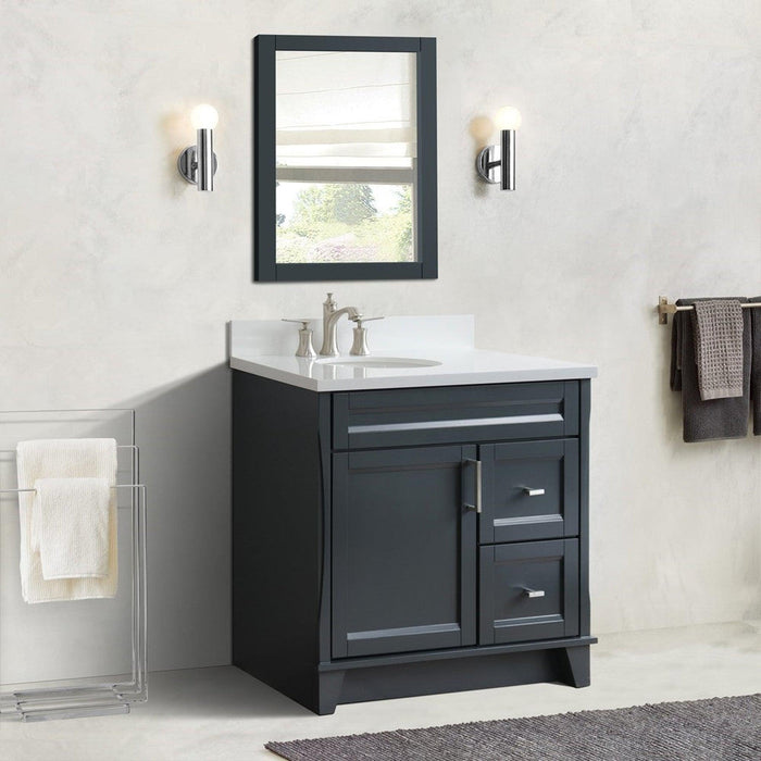 Bellaterra Home Terni 37" 1-Door 2-Drawer Dark Gray Freestanding Vanity Set With Ceramic Left Offset Undermount Oval Sink and White Quartz Top, and Left Door Base