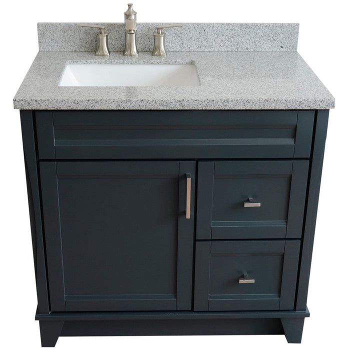 Bellaterra Home Terni 37" 1-Door 2-Drawer Dark Gray Freestanding Vanity Set With Ceramic Left Offset Undermount Rectangular Sink and Gray Granite Top, and Left Door Base