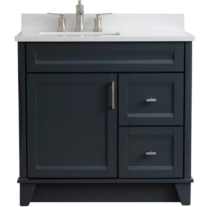 Bellaterra Home Terni 37" 1-Door 2-Drawer Dark Gray Freestanding Vanity Set With Ceramic Left Offset Undermount Rectangular Sink and White Quartz Top, and Left Door Base