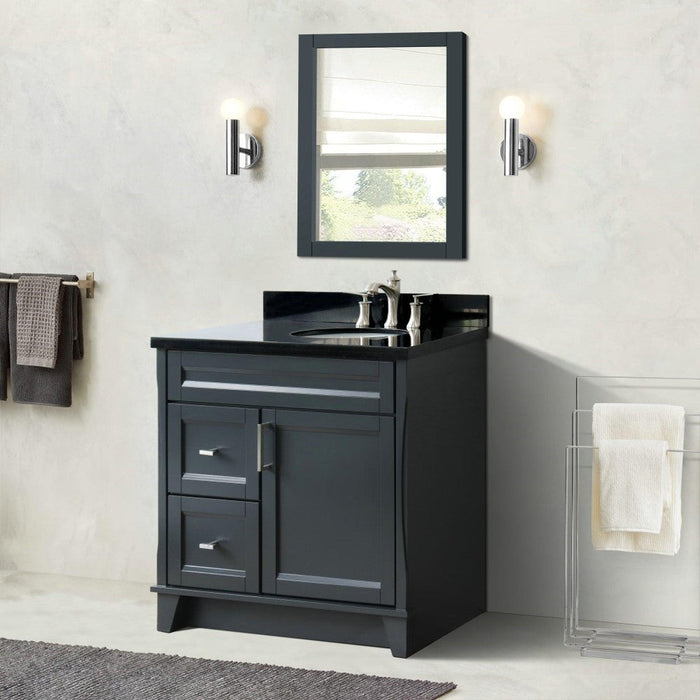 Bellaterra Home Terni 37" 1-Door 2-Drawer Dark Gray Freestanding Vanity Set With Ceramic Right Offset Undermount Oval Sink and Black Galaxy Granite Top, and Right Door Base