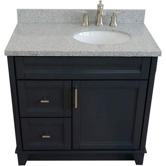 Bellaterra Home Terni 37" 1-Door 2-Drawer Dark Gray Freestanding Vanity Set With Ceramic Right Offset Undermount Oval Sink and Gray Granite Top, and Right Door Base