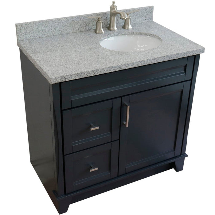 Bellaterra Home Terni 37" 1-Door 2-Drawer Dark Gray Freestanding Vanity Set With Ceramic Right Offset Undermount Oval Sink and Gray Granite Top, and Right Door Base