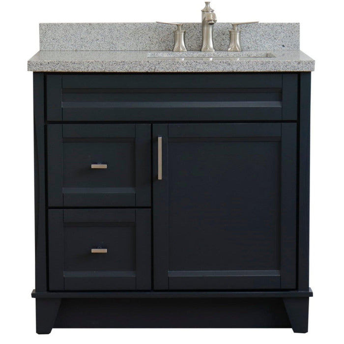 Bellaterra Home Terni 37" 1-Door 2-Drawer Dark Gray Freestanding Vanity Set With Ceramic Right Offset Undermount Rectangular Sink and Gray Granite Top, and Right Door Base