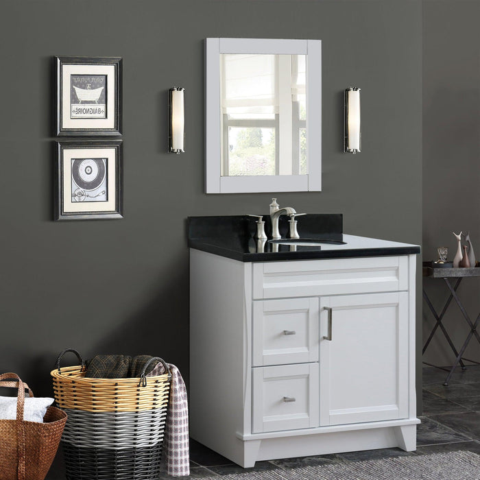 Bellaterra Home Terni 37" 1-Door 2-Drawer White Freestanding Vanity Set With Ceramic Center Undermount Oval Sink and Black Galaxy Granite Top, and Right Door Base