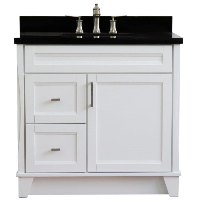 Bellaterra Home Terni 37" 1-Door 2-Drawer White Freestanding Vanity Set With Ceramic Center Undermount Rectangular Sink and Black Galaxy Granite Top, and Right Door Base