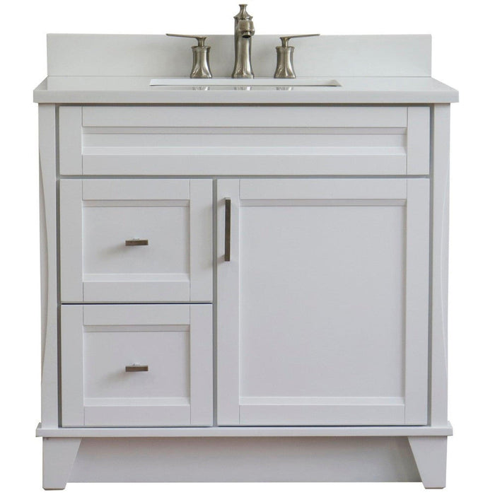 Bellaterra Home Terni 37" 1-Door 2-Drawer White Freestanding Vanity Set With Ceramic Center Undermount Rectangular Sink and White Quartz Top, and Right Door Base