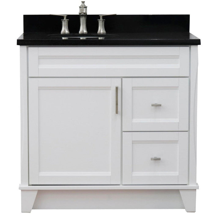 Bellaterra Home Terni 37" 1-Door 2-Drawer White Freestanding Vanity Set With Ceramic Left Offset Undermount Oval Sink and Black Galaxy Granite Top, and Left Door Base