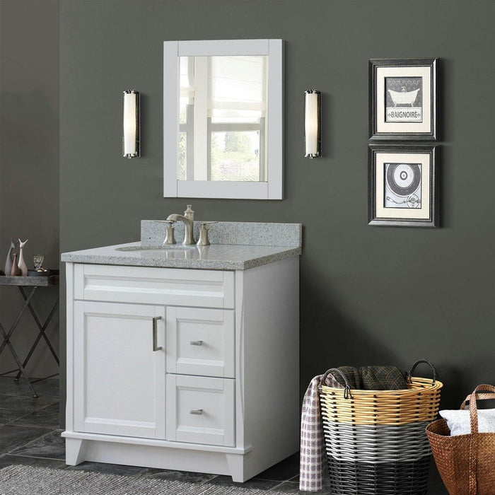 Bellaterra Home Terni 37" 1-Door 2-Drawer White Freestanding Vanity Set With Ceramic Left Offset Undermount Oval Sink and Gray Granite Top, and Left Door Base