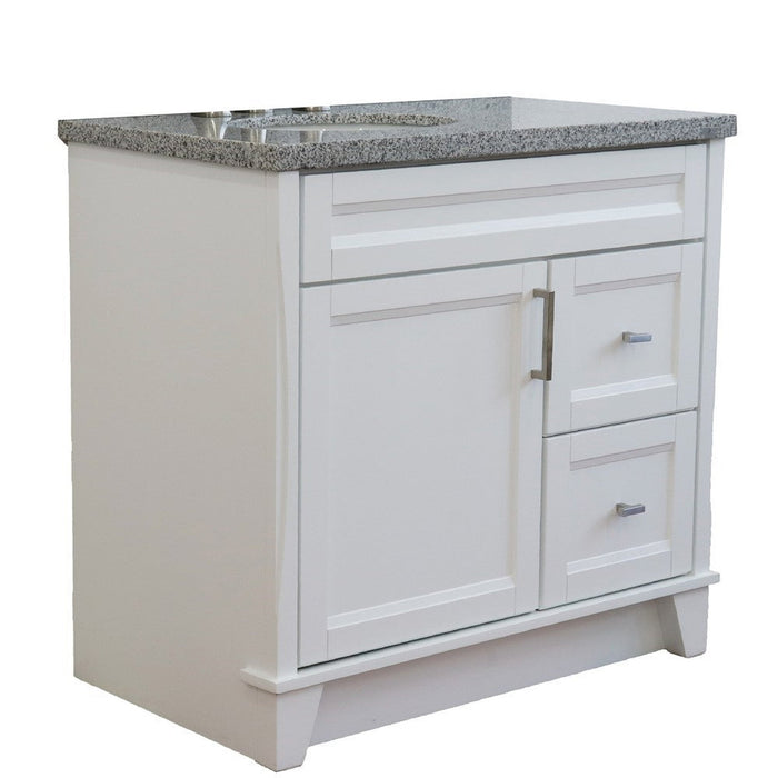 Bellaterra Home Terni 37" 1-Door 2-Drawer White Freestanding Vanity Set With Ceramic Left Offset Undermount Oval Sink and Gray Granite Top, and Left Door Base