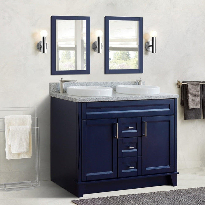 Bellaterra Home Terni 49" 2-Door 2-Drawer Blue Freestanding Vanity Set With Ceramic Double Vessel Sink and Gray Granite Top