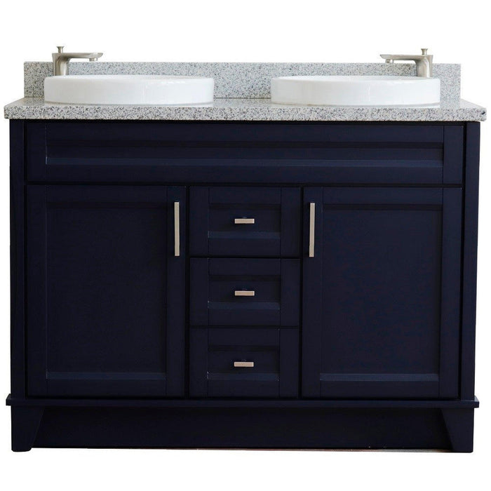 Bellaterra Home Terni 49" 2-Door 2-Drawer Blue Freestanding Vanity Set With Ceramic Double Vessel Sink and Gray Granite Top