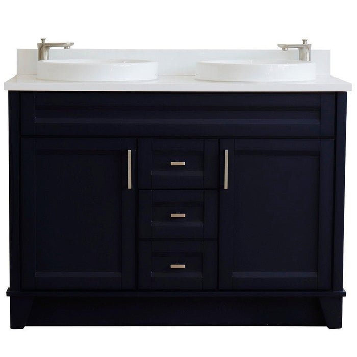 Bellaterra Home Terni 49" 2-Door 2-Drawer Blue Freestanding Vanity Set With Ceramic Double Vessel Sink and White Quartz Top
