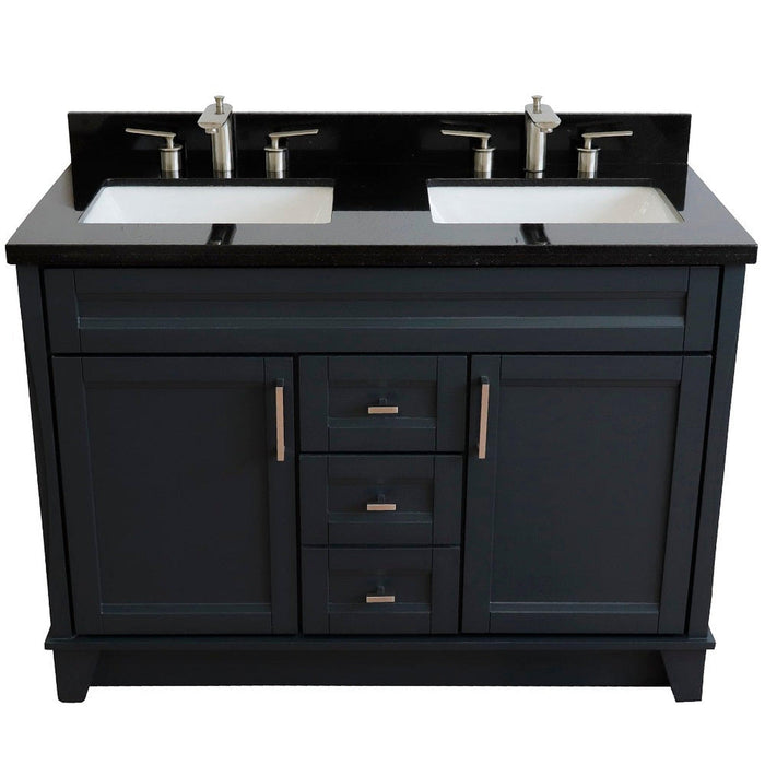 Bellaterra Home Terni 49" 2-Door 2-Drawer Dark Gray Freestanding Vanity Set With Ceramic Double Undermount Rectangular Sink and Black Galaxy Granite Top