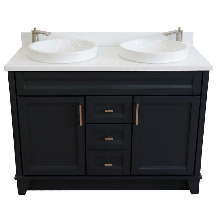 Bellaterra Home Terni 49" 2-Door 2-Drawer Dark Gray Freestanding Vanity Set With Ceramic Double Vessel Sink and White Quartz Top