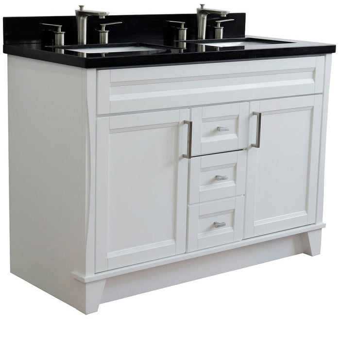 Bellaterra Home Terni 49" 2-Door 2-Drawer White Freestanding Vanity Set With Ceramic Double Undermount Rectangular Sink and Black Galaxy Granite Top