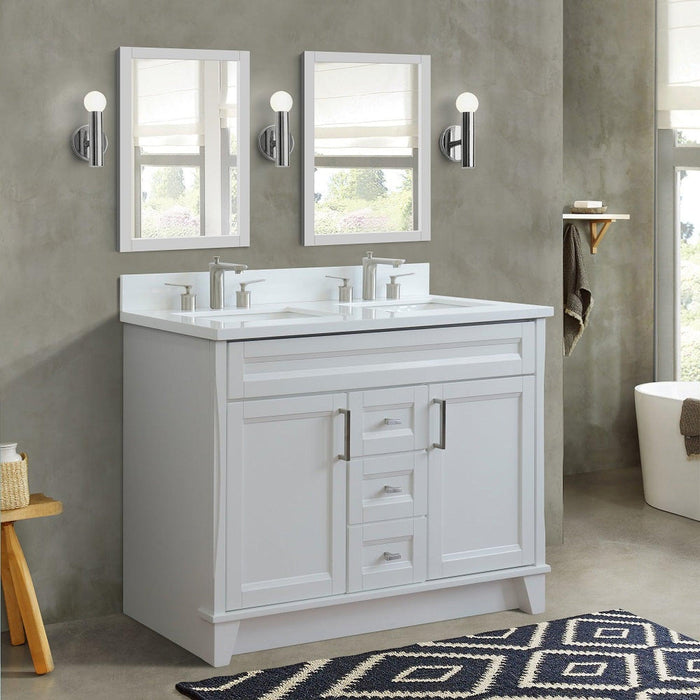 Bellaterra Home Terni 49" 2-Door 2-Drawer White Freestanding Vanity Set With Ceramic Double Undermount Rectangular Sink and White Quartz Top