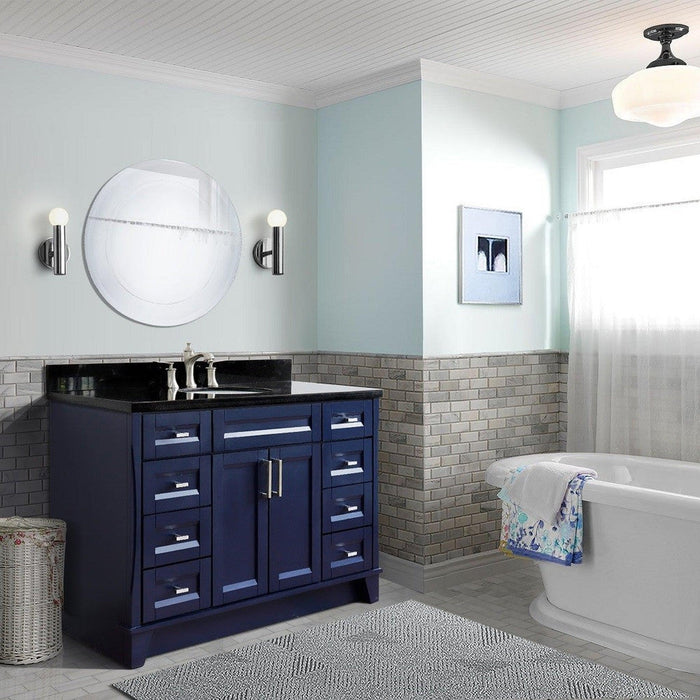 Bellaterra Home Terni 49" 2-Door 6-Drawer Blue Freestanding Vanity Set With Ceramic Undermount Oval Sink and Black Galaxy Granite Top