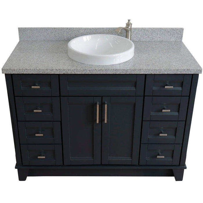 Bellaterra Home Terni 49" 2-Door 6-Drawer Dark Gray Freestanding Vanity Set With Ceramic Vessel Sink and Gray Granite Top