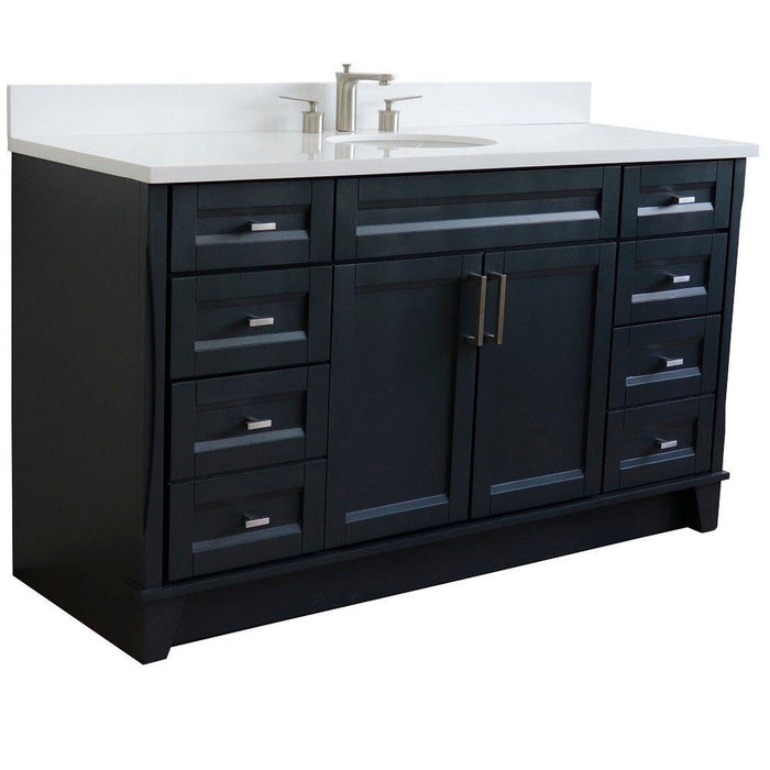 Bellaterra Home Terni 61" 2-Door 6-Drawer Dark Gray Freestanding Vanity Set With Ceramic Undermount Oval Sink And White Quartz Top