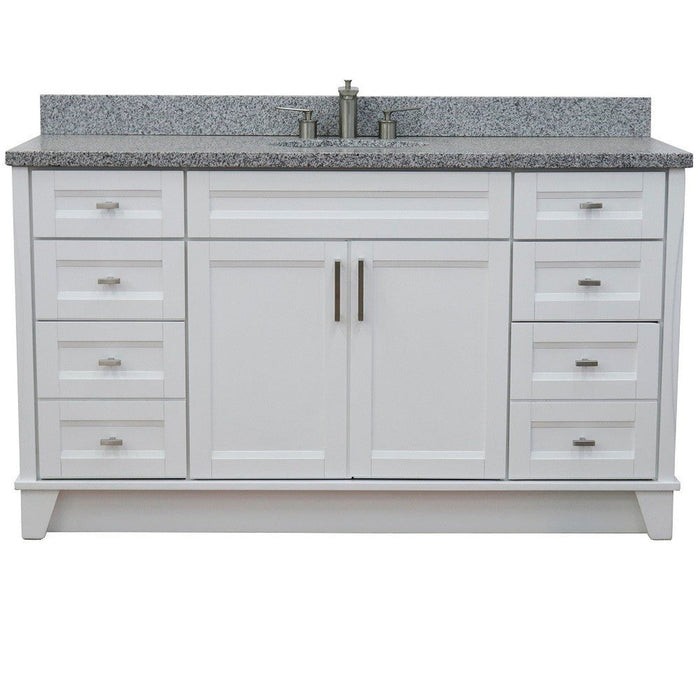 Bellaterra Home Terni 61" 2-Door 6-Drawer White Freestanding Vanity Set With Ceramic Undermount Oval Sink And Gray Granite Top