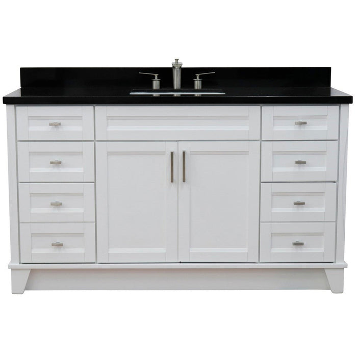 Bellaterra Home Terni 61" 2-Door 6-Drawer White Freestanding Vanity Set With Ceramic Undermount Rectangular Sink And Black Galaxy Granite Top