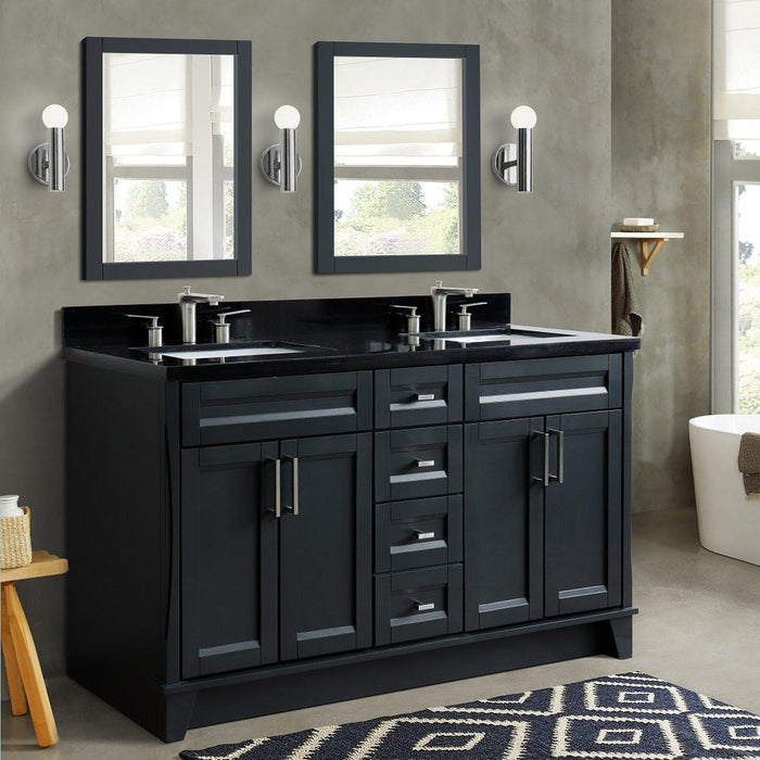 Bellaterra Home Terni 61" 4-Door 3-Drawer Dark Gray Freestanding Vanity Set With Ceramic Double Undermount Rectangular Sink And Black Galaxy Granite Top