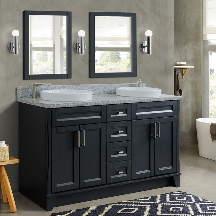 Bellaterra Home Terni 61" 4-Door 3-Drawer Dark Gray Freestanding Vanity Set With Ceramic Double Vessel Sink And Gray Granite Top