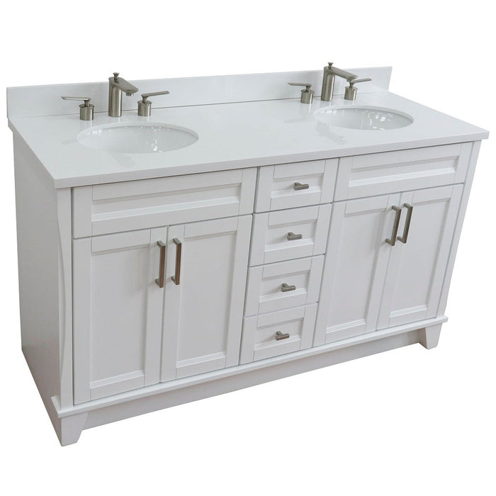 Bellaterra Home Terni 61" 4-Door 3-Drawer White Freestanding Vanity Set With Ceramic Double Undermount Oval Sink And White Quartz Top