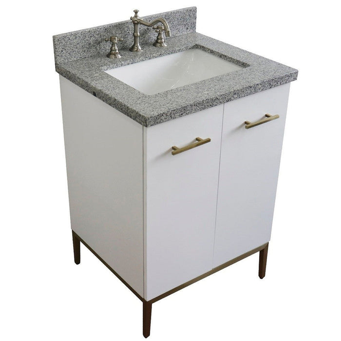 Bellaterra Home Tivoli 25" 2-Door 1-Drawer White Freestanding Vanity Set With Ceramic Undermount Rectangular Sink and Gray Granite Top
