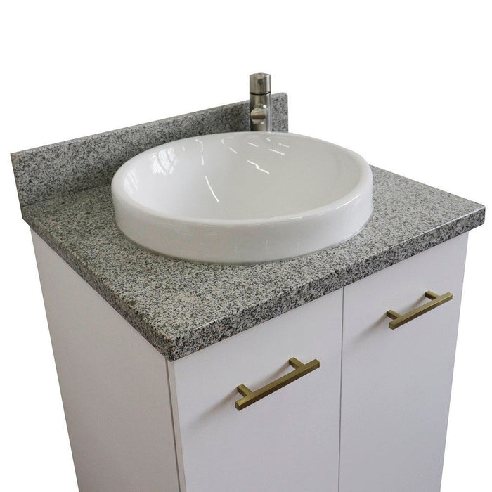 Bellaterra Home Tivoli 25" 2-Door 1-Drawer White Freestanding Vanity Set With Ceramic Vessel Sink and Gray Granite Top