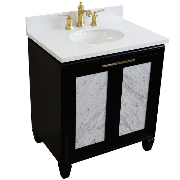 Bellaterra Home Trento 31" 2-Door 1-Drawer Black Freestanding Vanity Set With Ceramic Undermount Oval Sink and White Quartz Top